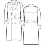 Menswear Trench Coat Flat Spec Sketches Technical Fashion Drawing